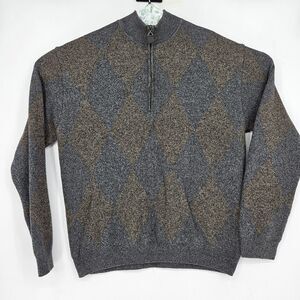 Tehama Sweater Mens Large Gray Argyle Diamonds‎ Long Sleeve Casual Preppy